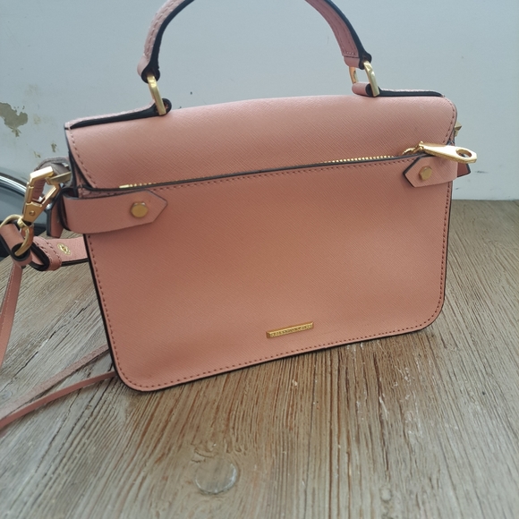 Rebecca mincoff peony Darren pink sofiano leather small messanger bag with gold - Picture 6 of 8